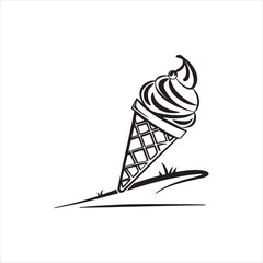 Ice Cream Silhouette Clipart | Black Cone Outline on White Background