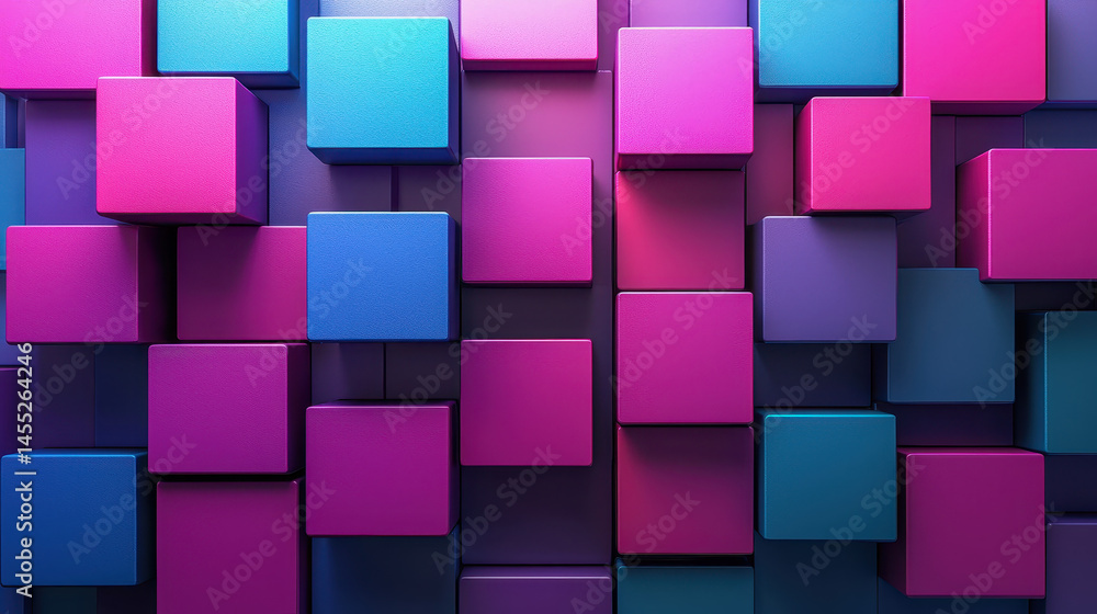 Poster captivating realistic 4k background displaying kenmima style 3d geometry with colorful cubes cascadi