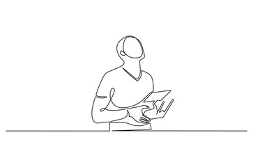 Continuous one line drawing of Drone pilot. Single line drawing illustration of Controls a drone with a remote control. Modern technology concept vector art. Doodle line illustration.