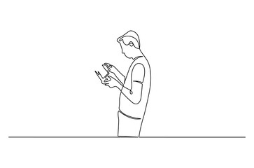 Continuous one line drawing of Drone pilot. Single line drawing illustration of Controls a drone with a remote control. Modern technology concept vector art. Doodle line illustration.