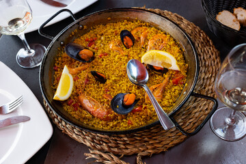 Popular Spanish dish is paella, made from rice, colored with saffron and soaked in the taste and aroma of seafood