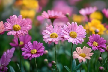 Fototapeta premium Colorful daisies in a vibrant garden