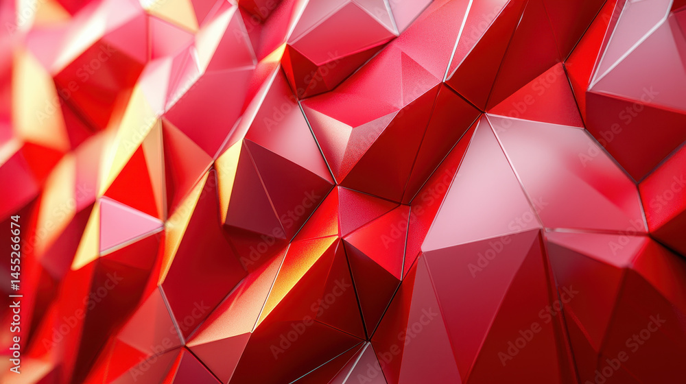 Poster realistic 4k polygonal background featu a dynamic display of red abstract shapes and forms, exhibiti