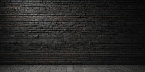 Black grunge brick wall, deep shadows, textured mortar  , vintage, brick