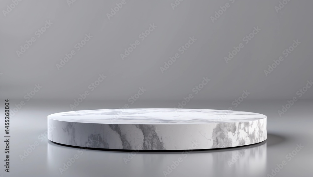 Poster white marble product display on gray background with modern backdrops studio. empty pedestal or podi