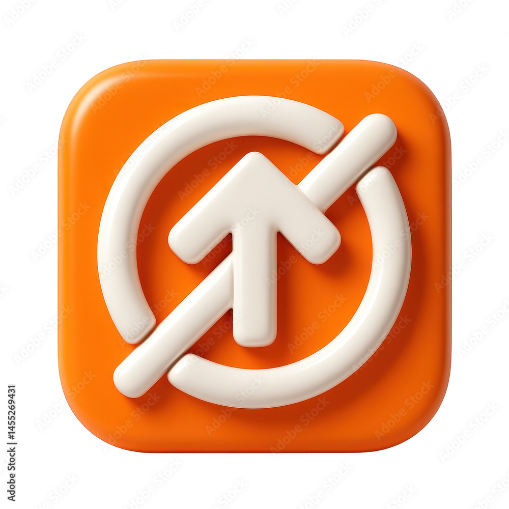 Poster smooth 3d orange glossy icon featuring a white symbol indicating upload restriction.