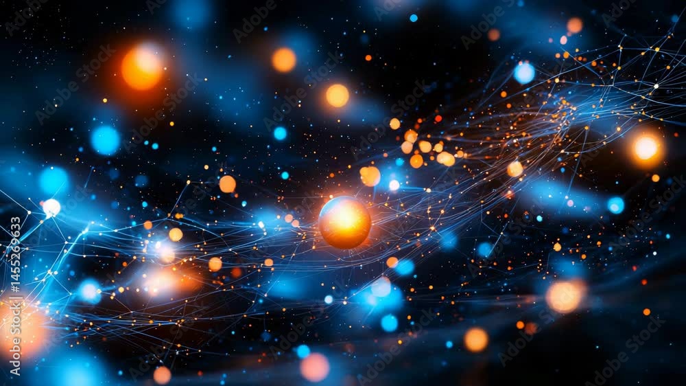 Poster vibrant abstract background with bright light particles and lines