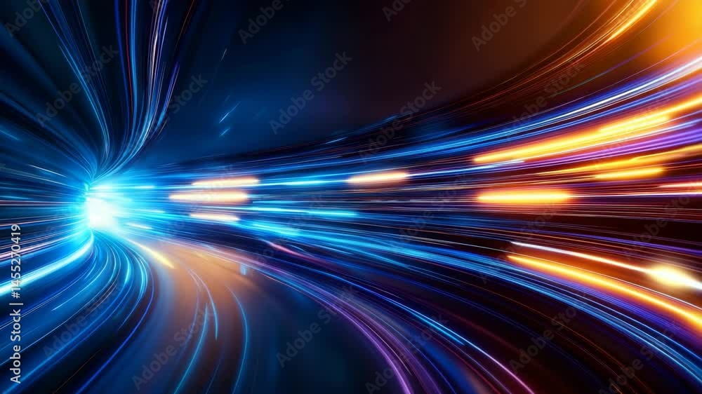 Poster colorful light trails in abstract motion with dynamic glow effect