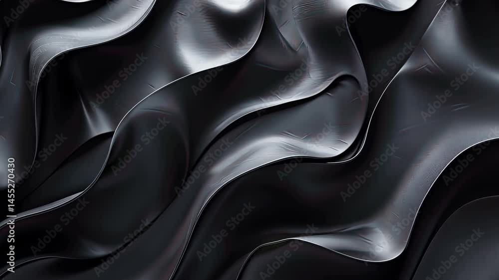 Poster elegant black fabric waves smooth, abstract design showcasing flowing texture and dynamic patterns o