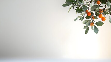 Apricot Branch with Ripe Fruit and Green Leaves Against a Soft White Background