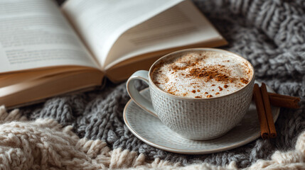 Cozy autumn reading with coffee a warm blanket and book for relaxation time now