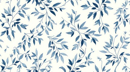 Delicate Blue Leaf Pattern on White Background