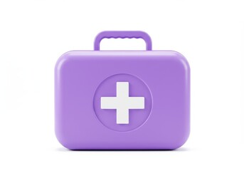 Lilac first aid kit isolated on white background