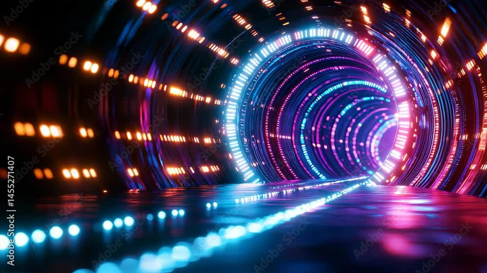 Poster futuristic tunnel with neon lights creating a dynamic visual experience