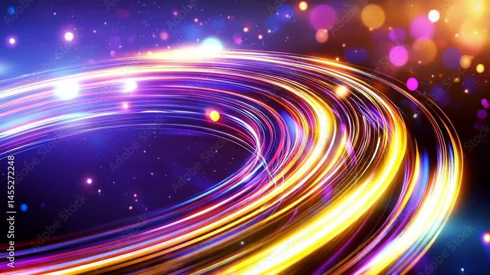 Poster vibrant colorful light trails with bokeh effects in abstract background