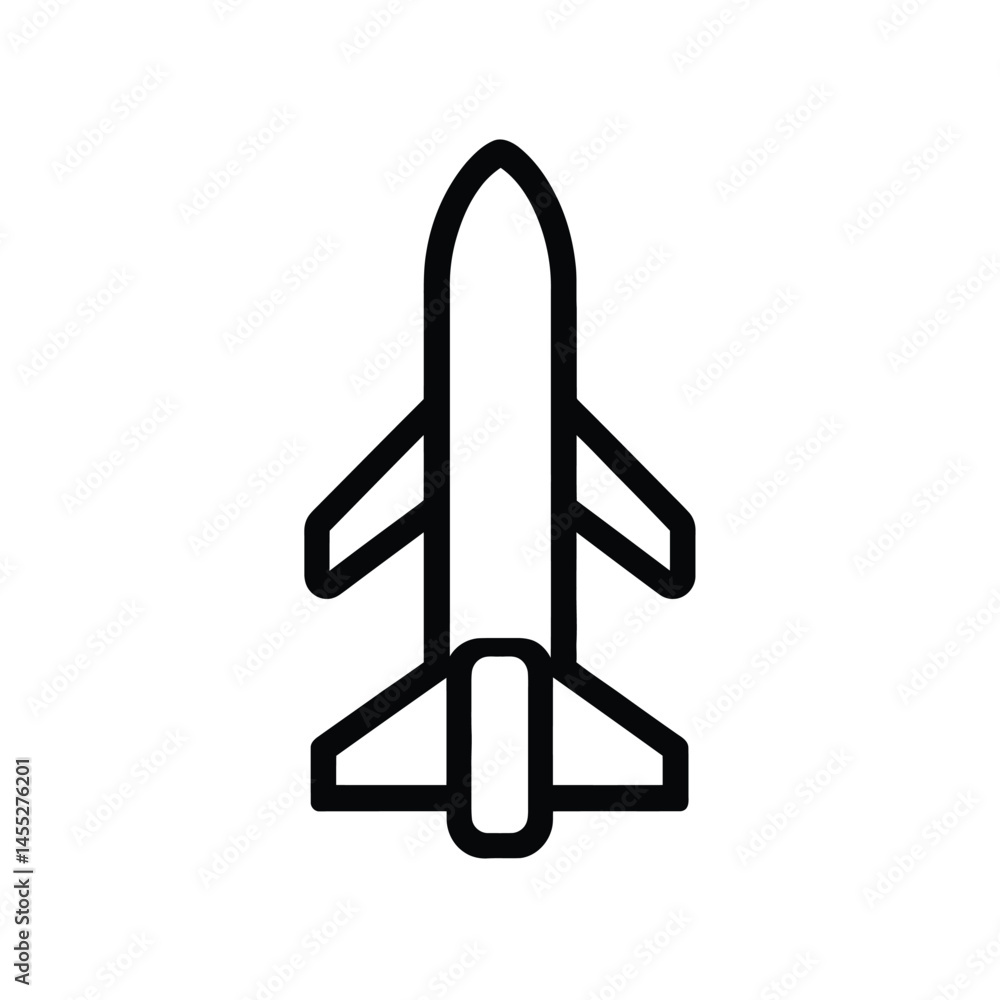 Poster simple rocket line icon with wings on transparent background