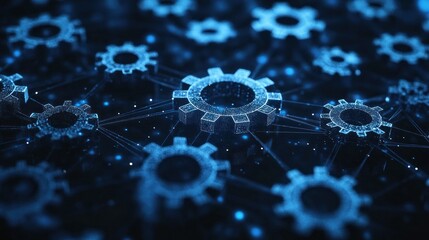 Interconnected digital gears network, abstract background