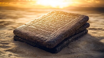Divine Ten Commandments Law Tablets with Ancient Inscriptions - Religious Symbolism