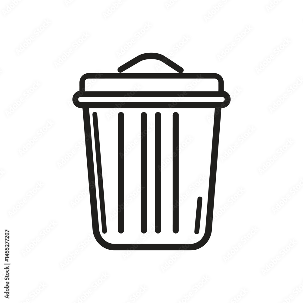 Aufkleber simple trash can icon with lid and vertical lines on transparent background