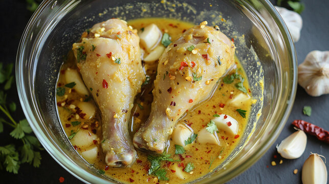 Delicious spiced chicken drumsticks recipe in bowl ready for cooking or serving