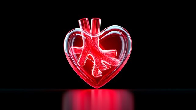 Glowing Red Glass Heart Anatomy Animation