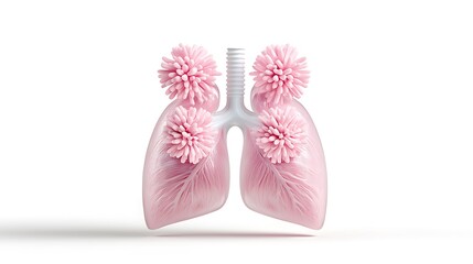 Fototapeta premium Realistic Pink Human Lungs on White Background 3D Rendering