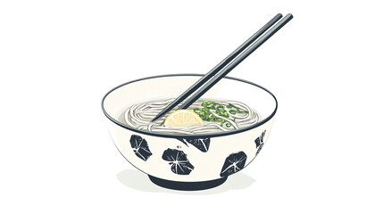 Delicious noodle bowl with chopsticks illustration for asian cuisine concept art