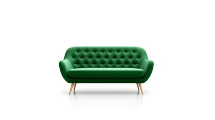 Emerald Green Velvet Tufted Couch on White Background