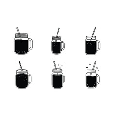 Mason Jar Drink Illustration &ndash; Vintage Glass Beverage Jar Clipart for Summer and Party Designs