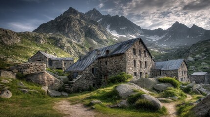 Mountain huts nestled in a valley