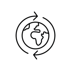 Earth recycle icon. Simple outline style. Planet sustainable circular arrow, save clean world, globe emission, environment concept. Thin line symbol. Vector illustration isolated.
