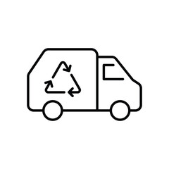 Garbage truck icon. Simple outline style. Landfill, recycling, trash, container, garbage management, vehicle, transportation concept. Thin line symbol. Vector illustration isolated.