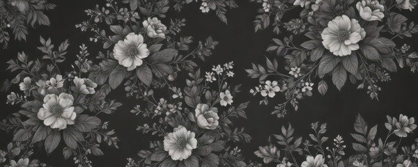 Elegant charcoal floral wallpaper, tiny blooms and leaves, seamless pattern , vintage style, minimalistic, small floral