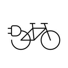 Electric bicycle icon. Simple outline style. Electrical bike and plug charging, eco friendly electro cycle vehicle concept. Thin line symbol. Vector illustration isolated.