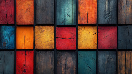 Colorful wooden 3D blocks arranged in a modern, slick seamless pattern. The vibrant squares symbolize creativity, structure, design harmony, and playful innovation in a contemporary space.

