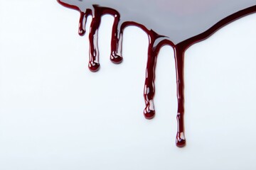 Oozing Dark Red Liquid Dripping, Flowing Downward on White Background, Realistic Detail
