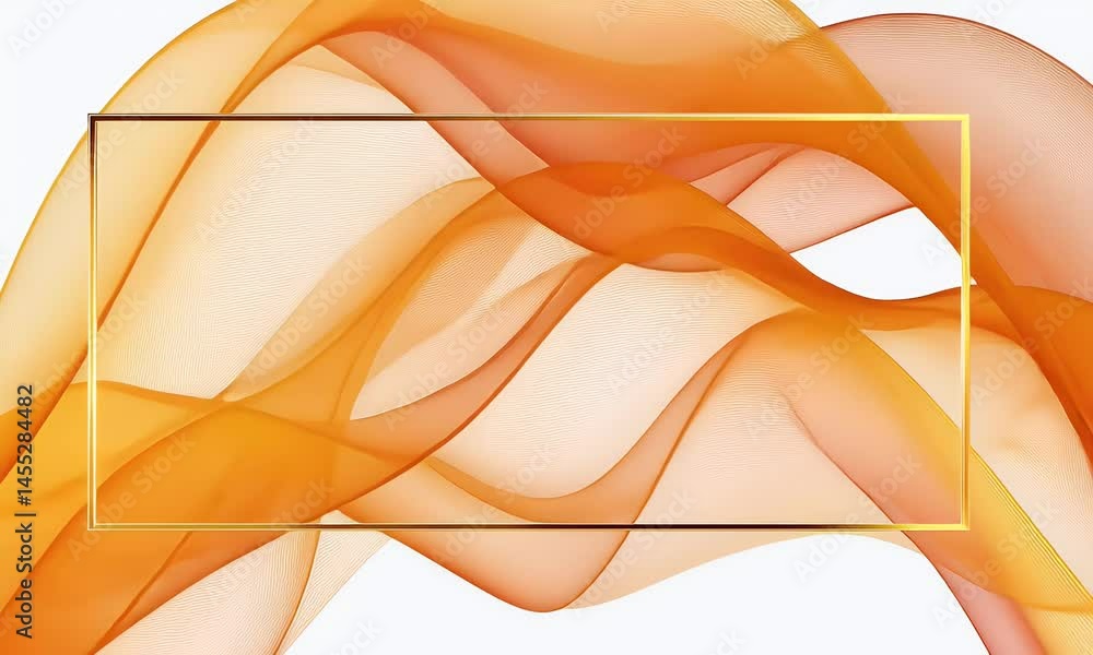 Poster white background with orange and gold wavy lines, simple vector style, rectangular frame.