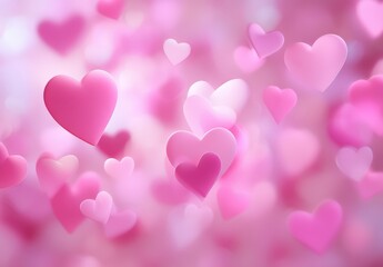 Floating pink hearts on a soft, dreamy background.