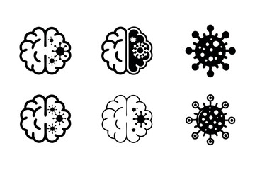 Medical vector symbols for viral infection and meningitis in the brain, microbiology and disease awareness medical virus icon set