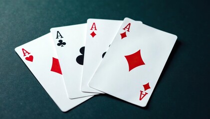 Four aces laid out in a square formation, showing their suits , diamonds, hearts, background