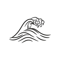 Stylized Ocean Wave Silhouette with Crest and Flow Lines on White Background