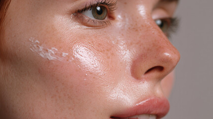 Close up of woman applying skincare cream for hydration and healthy glowing skin