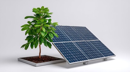 Fototapeta premium Green Energy Solar Panel Growing Plant.