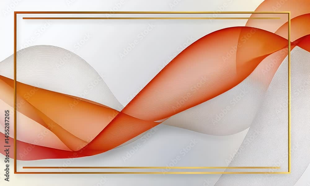 Poster white background with orange and gold wavy lines, simple vector style, rectangular frame.