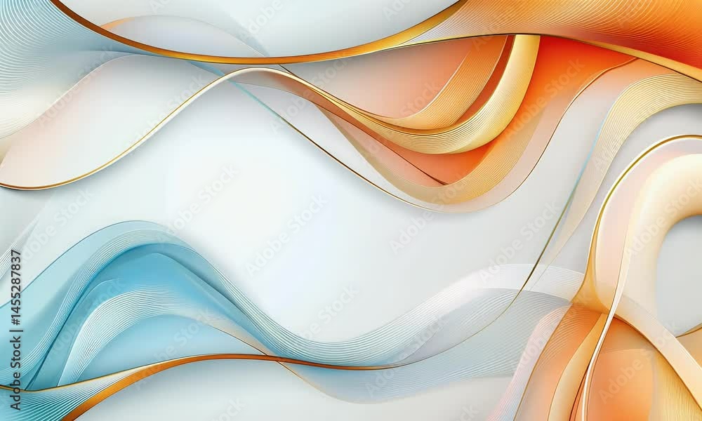 Poster white background with orange and gold wavy lines, simple vector style, rectangular frame.