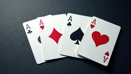 Four aces laid out in a square formation, showing their suits , poker, diamonds
