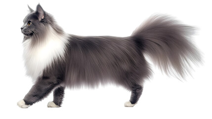 Obraz premium A Beautiful Gray And White Long-haired Cat Isolated On Transparent Background Photo