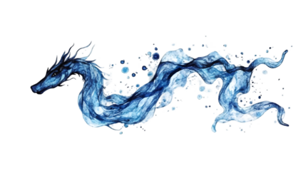 Abstract Watercolor Dragon Illustration on Transparent Background
