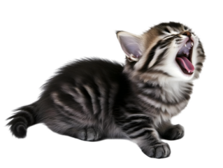 Adorable Kitten Yawning Isolated on Transparent Background Photo