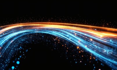 Obraz premium Neon lit high speed light trails on a dark futuristic road representing data highways artificial intelligence driven computing technology futuristic transportation and innovation in digital,